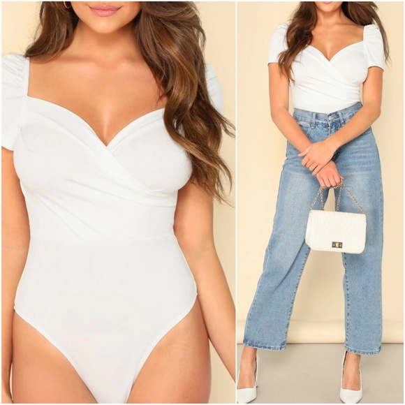 Tops - Puff Sleeve Sweetheart neck Bodysuit